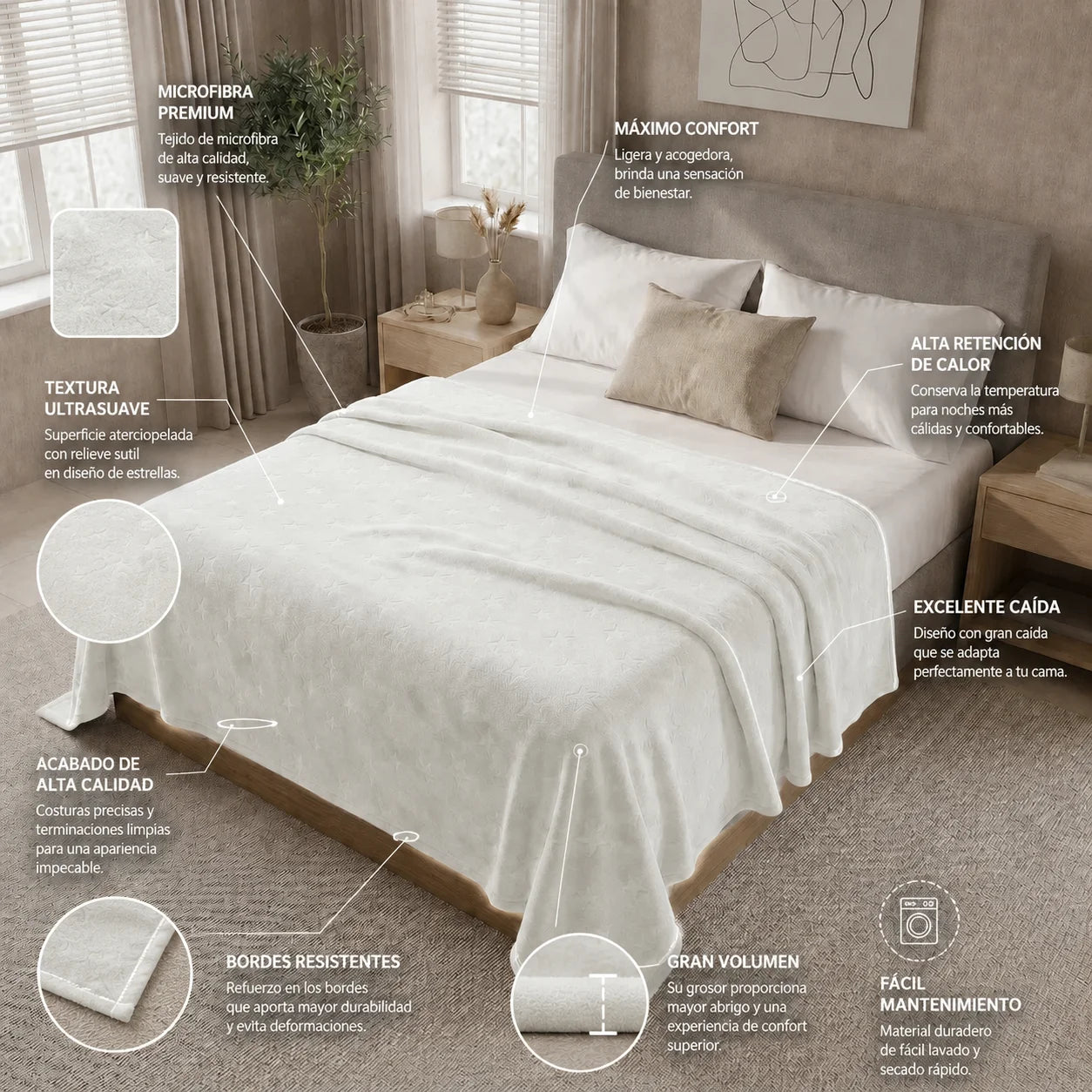 Cobija Comfortsoft Blanco Hueso Estrellas Suave