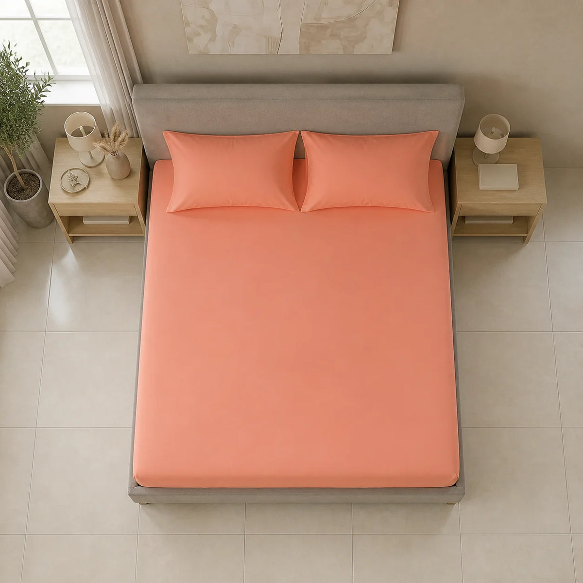 Sábana Ajustable Unicolor Microfibra Suavizada Mandarina