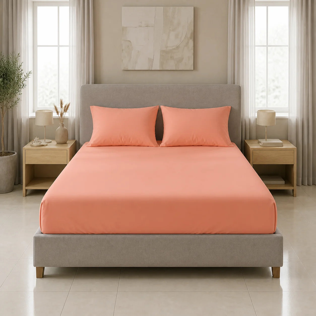 Sábana Ajustable Unicolor Microfibra Suavizada Mandarina