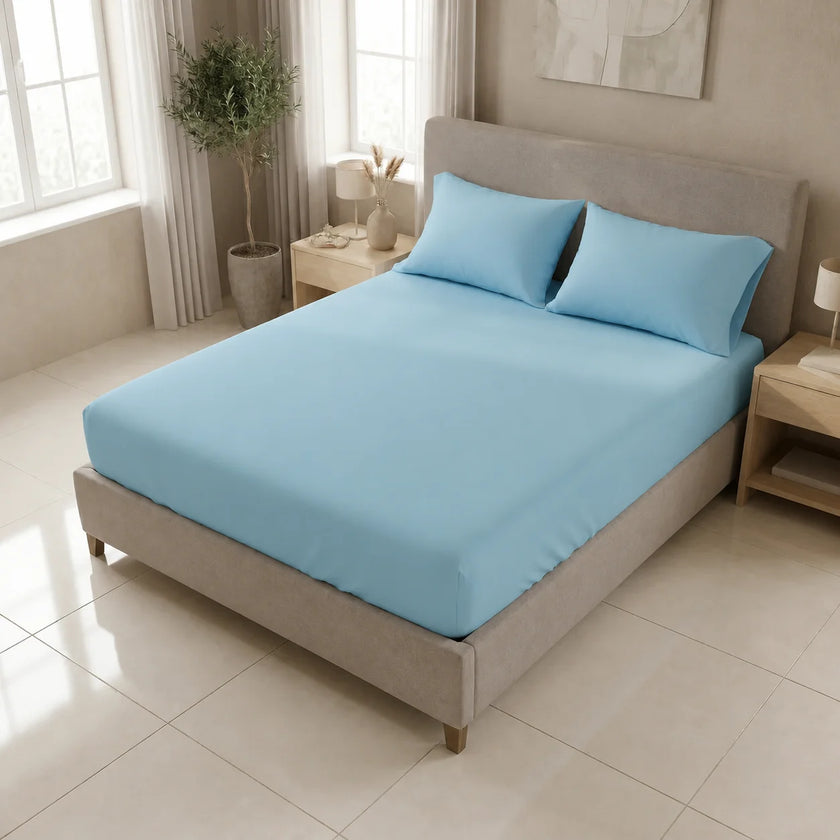 Sábana Ajustable Unicolor Microfibra Suavizada Azul