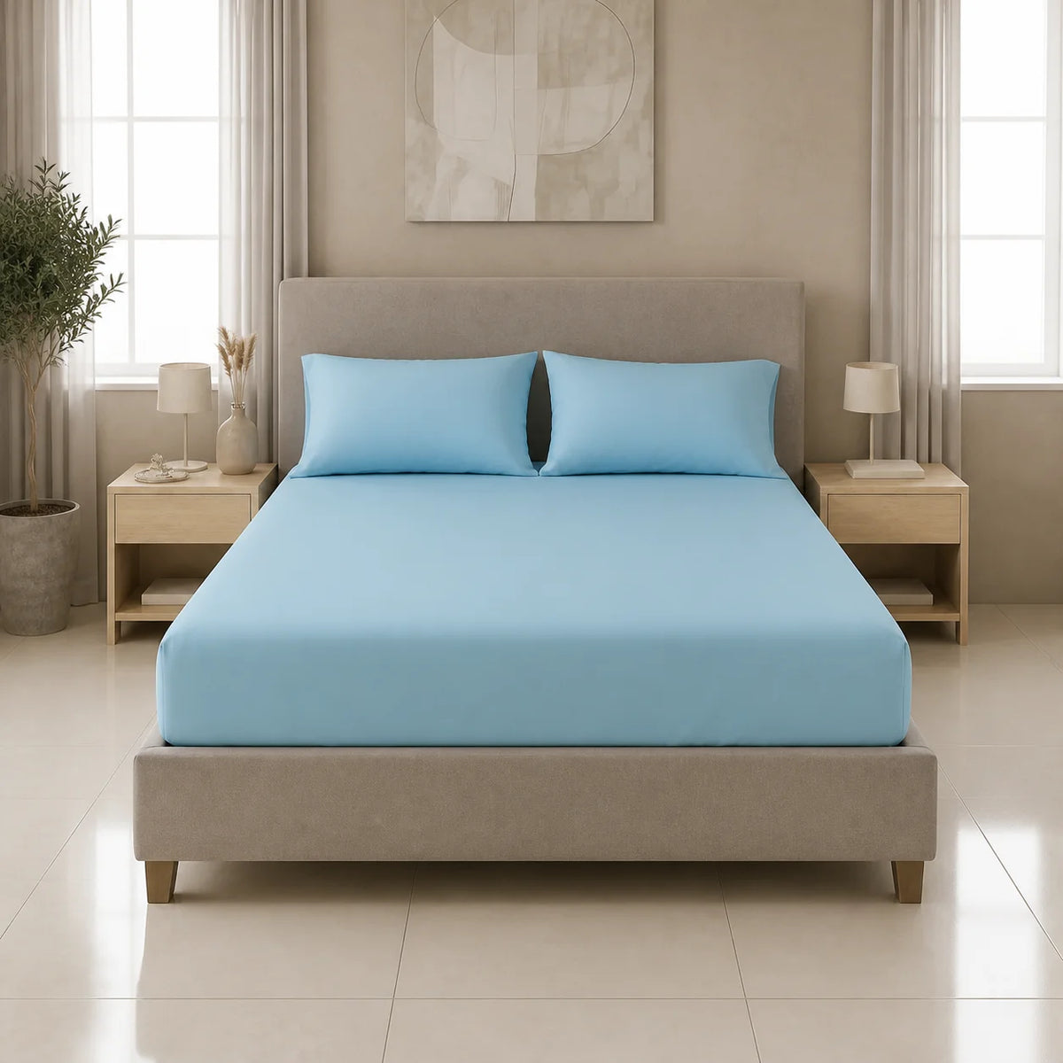Sábana Ajustable Unicolor Microfibra Suavizada Azul