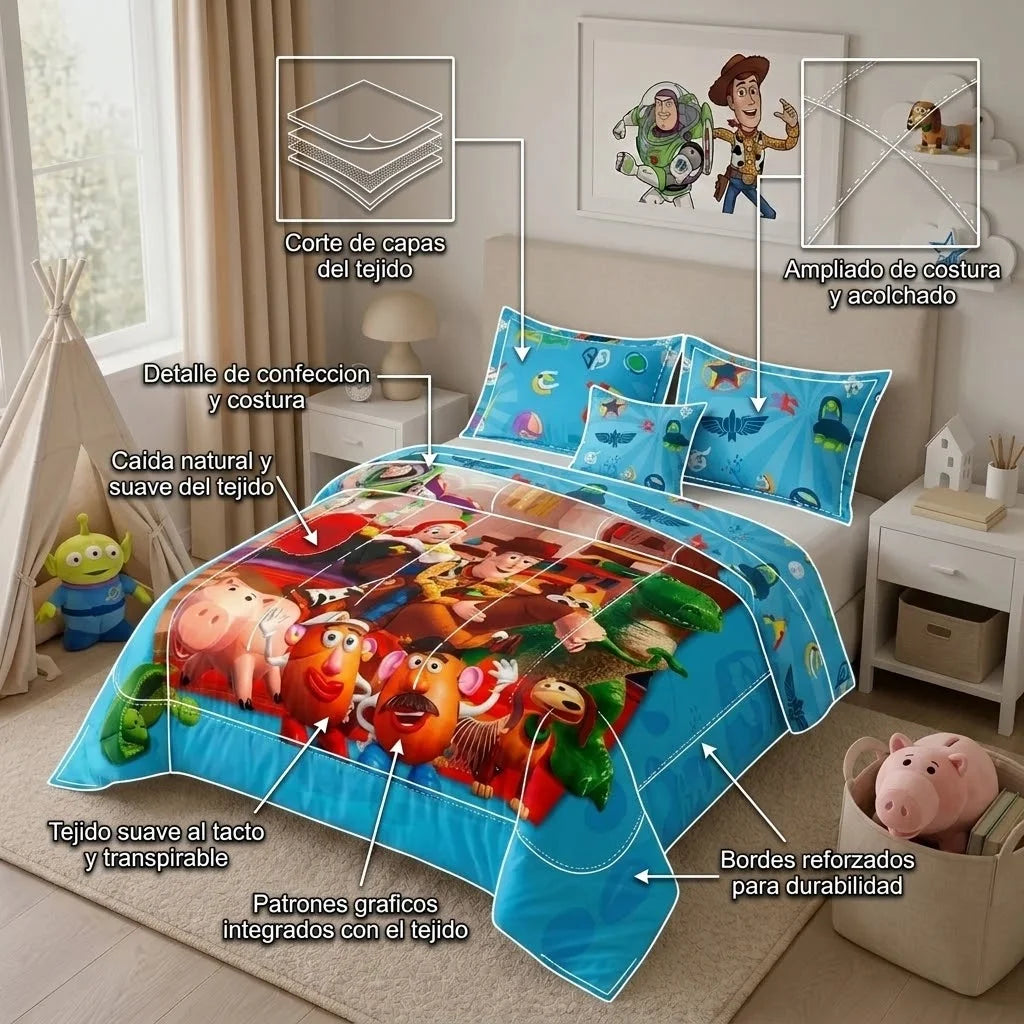 Cubrelecho Acolchado Disney Core Toy Story Celeste Estampados Animados