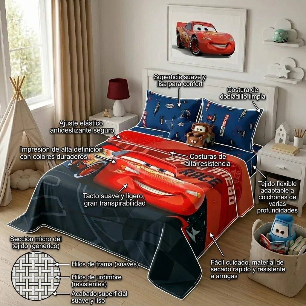 Juego De Sabanas Core Disney Cars Estampados Animados