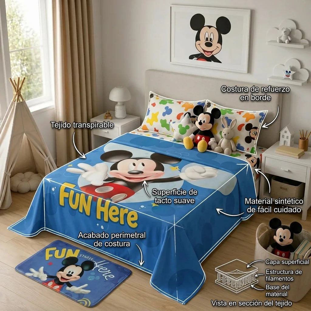 Juego De Sabanas Core Disney Mickey Jr Estampados Animados