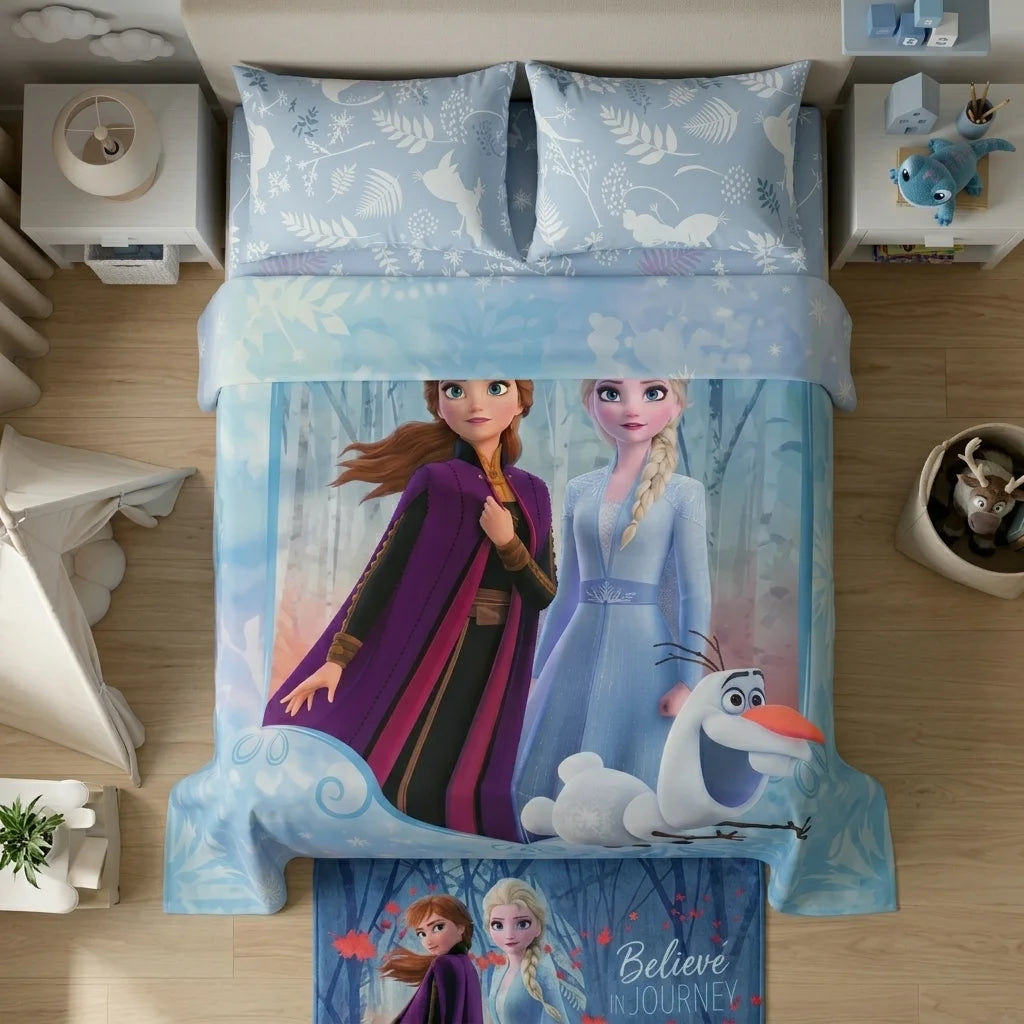 Juego De Sabanas Core Disney Frozen Celeste Estampados Animados