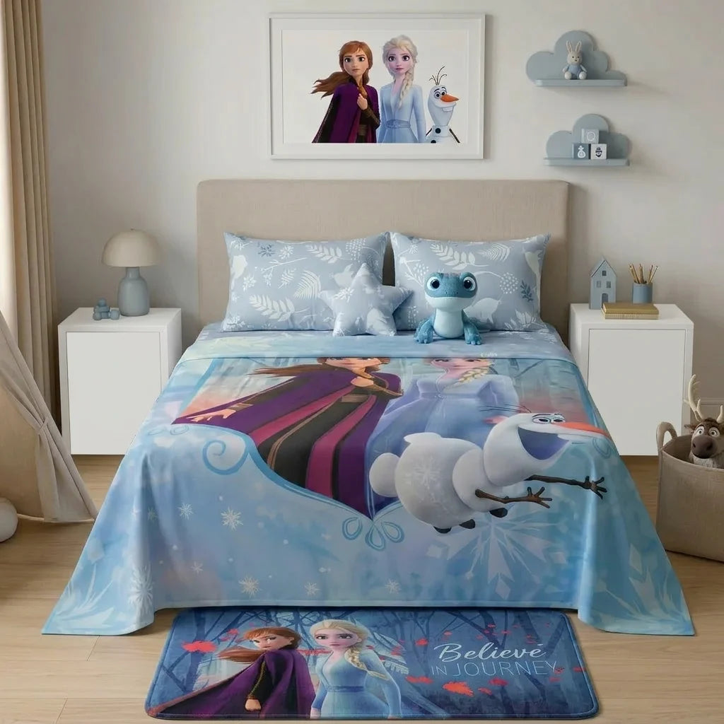 Juego De Sabanas Core Disney Frozen Celeste Estampados Animados