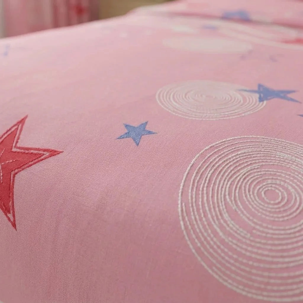 Juego De Sábanas Con Cortinas Fondo Rosa Patrón Estrellas Ultra Suave
