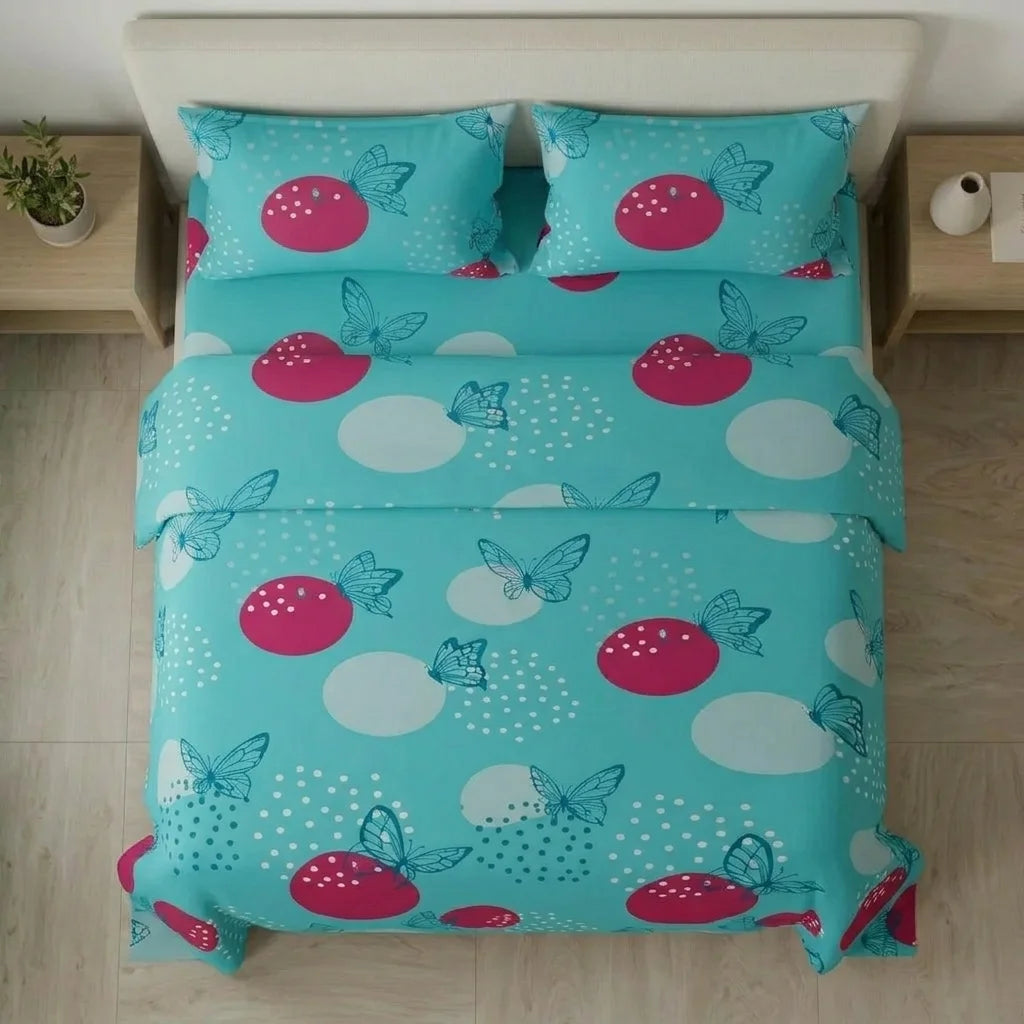 Juego De Sábanas Con Cortinas  Aguamarina Mariposas Ultra Suave