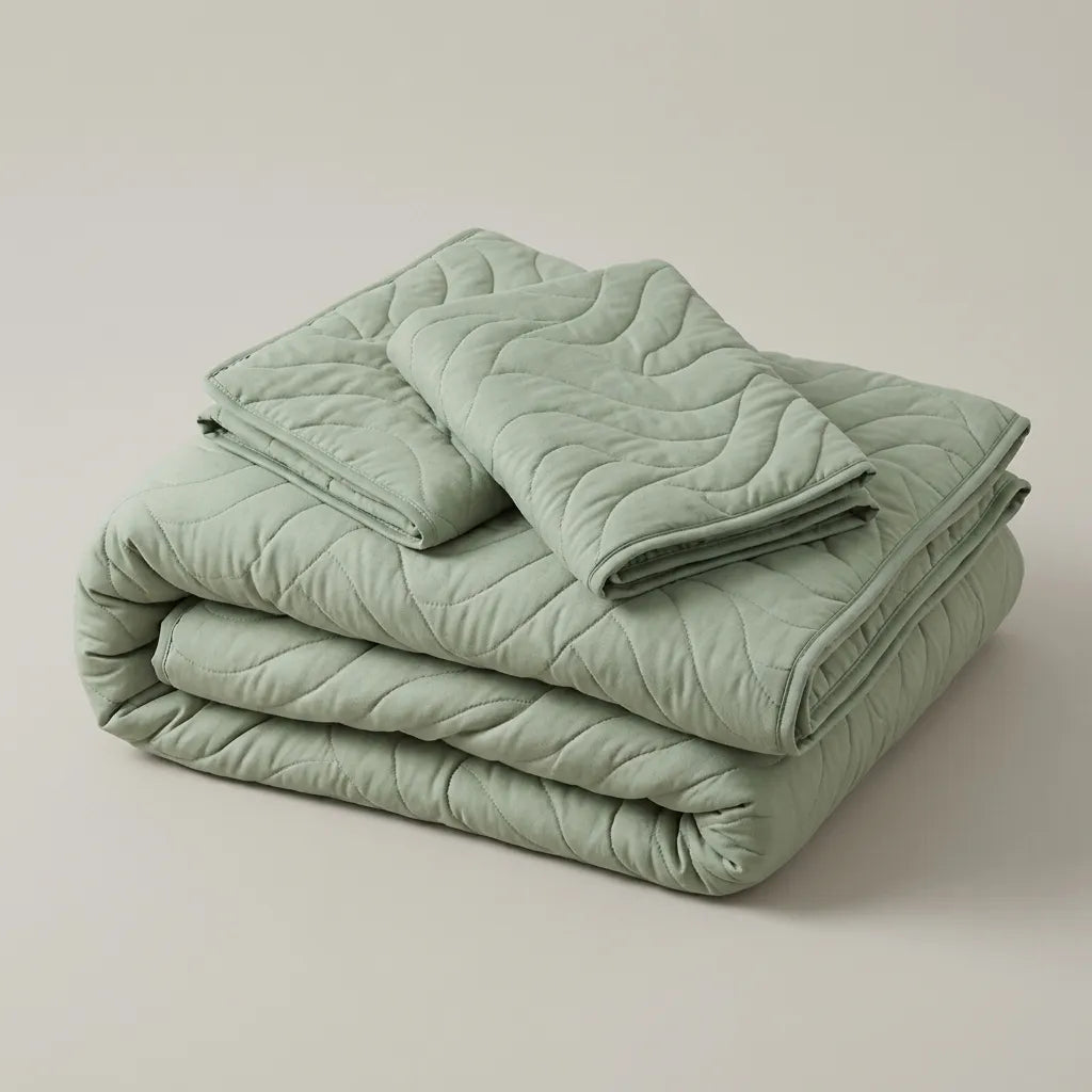 Cubrelecho Doble Faz Termosellado Básico Verde Y Beige De Lujo