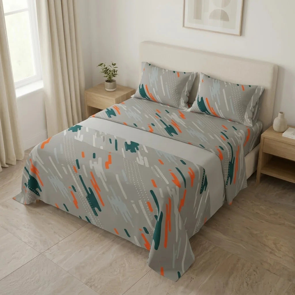 Juego De Sábanas Microfibra Suavizada Oasis Urbano Gris
