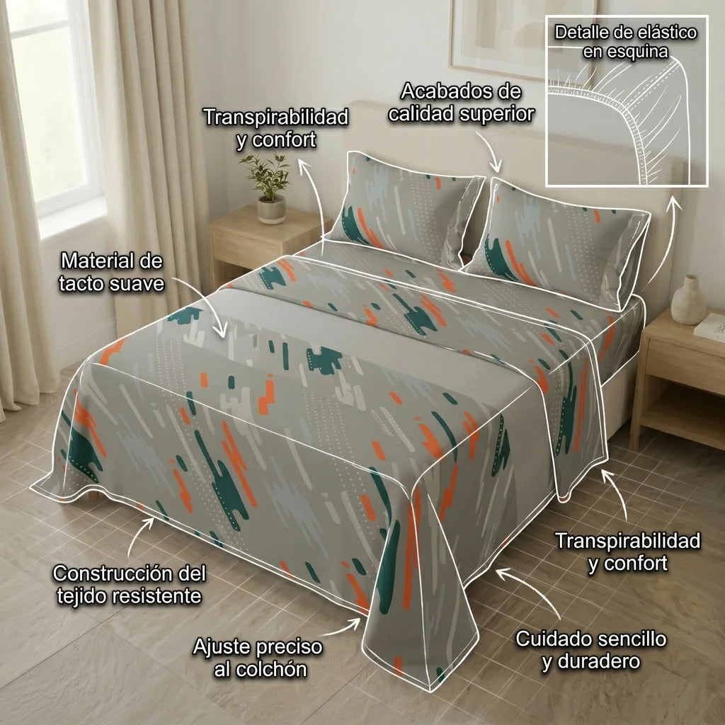 Juego De Sábanas Microfibra Suavizada Oasis Urbano Gris