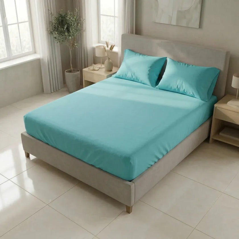 Sábana Ajustable Unicolor Microfibra Suavizada Azul Confortable