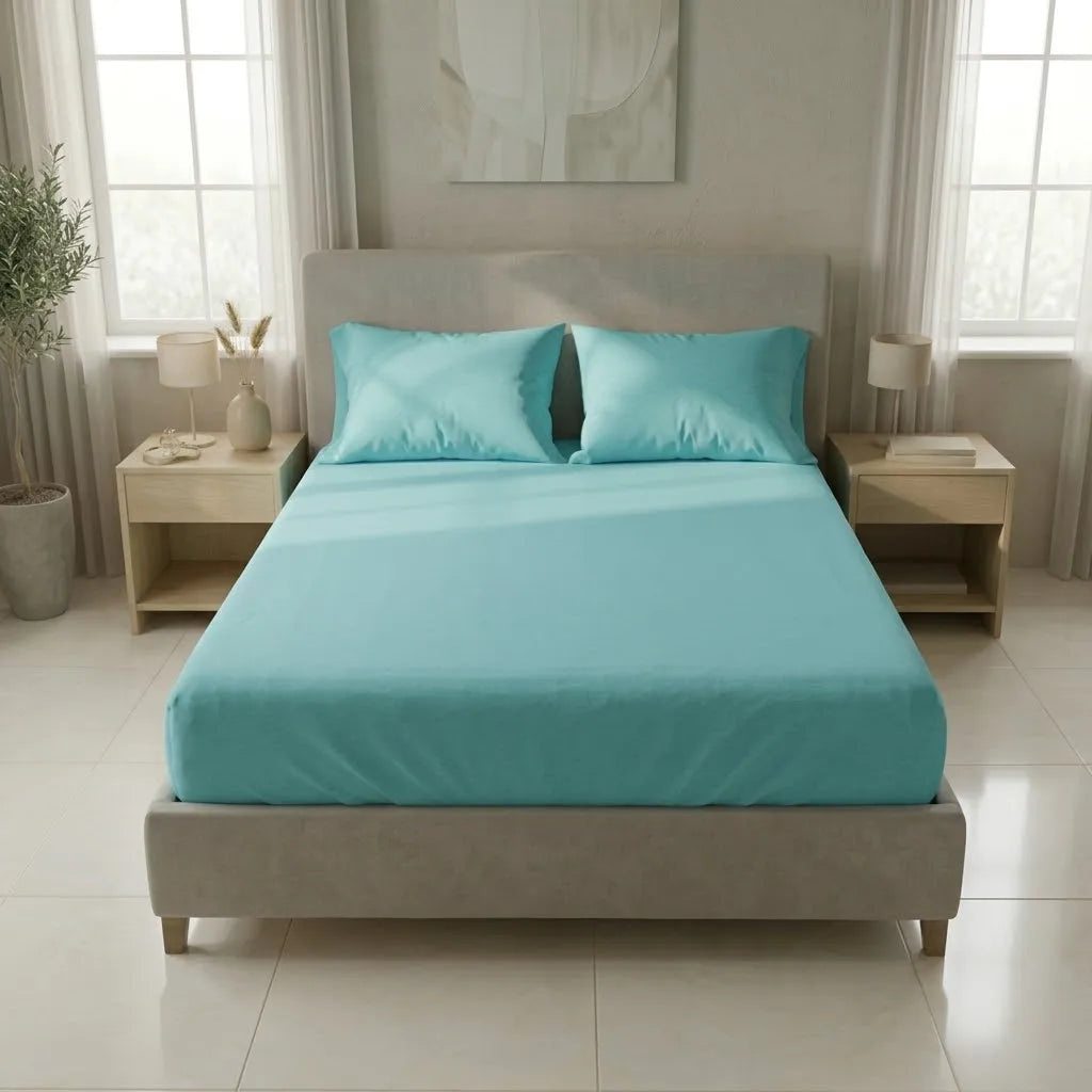 Sábana Ajustable Unicolor Microfibra Suavizada Azul Confortable