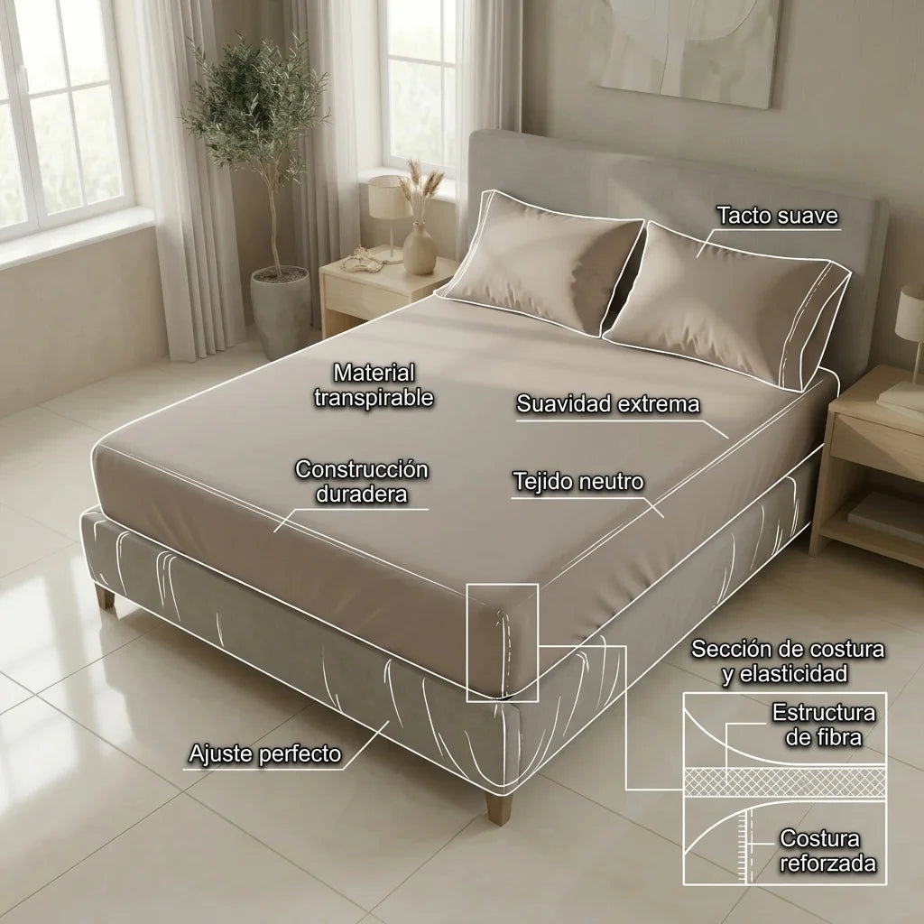Sábana Ajustable Unicolor Microfibra Suavizada Crema Confortable