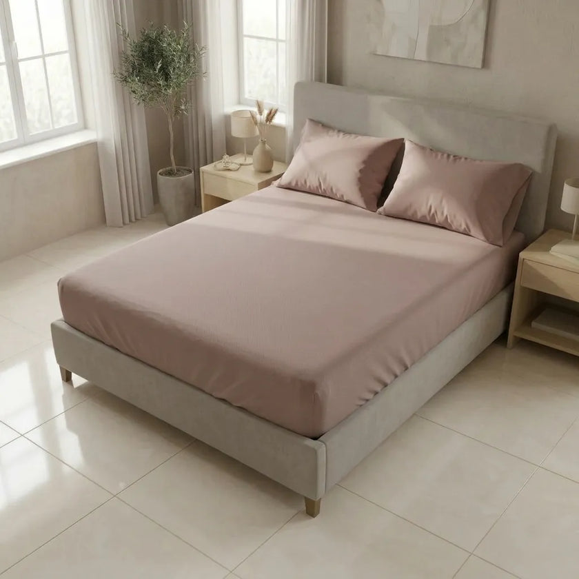Sábana Ajustable Unicolor Microfibra Suavizada Beige Confortable