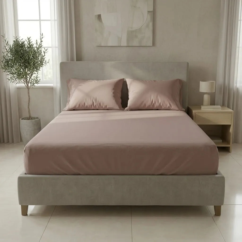 Sábana Ajustable Unicolor Microfibra Suavizada Beige Confortable