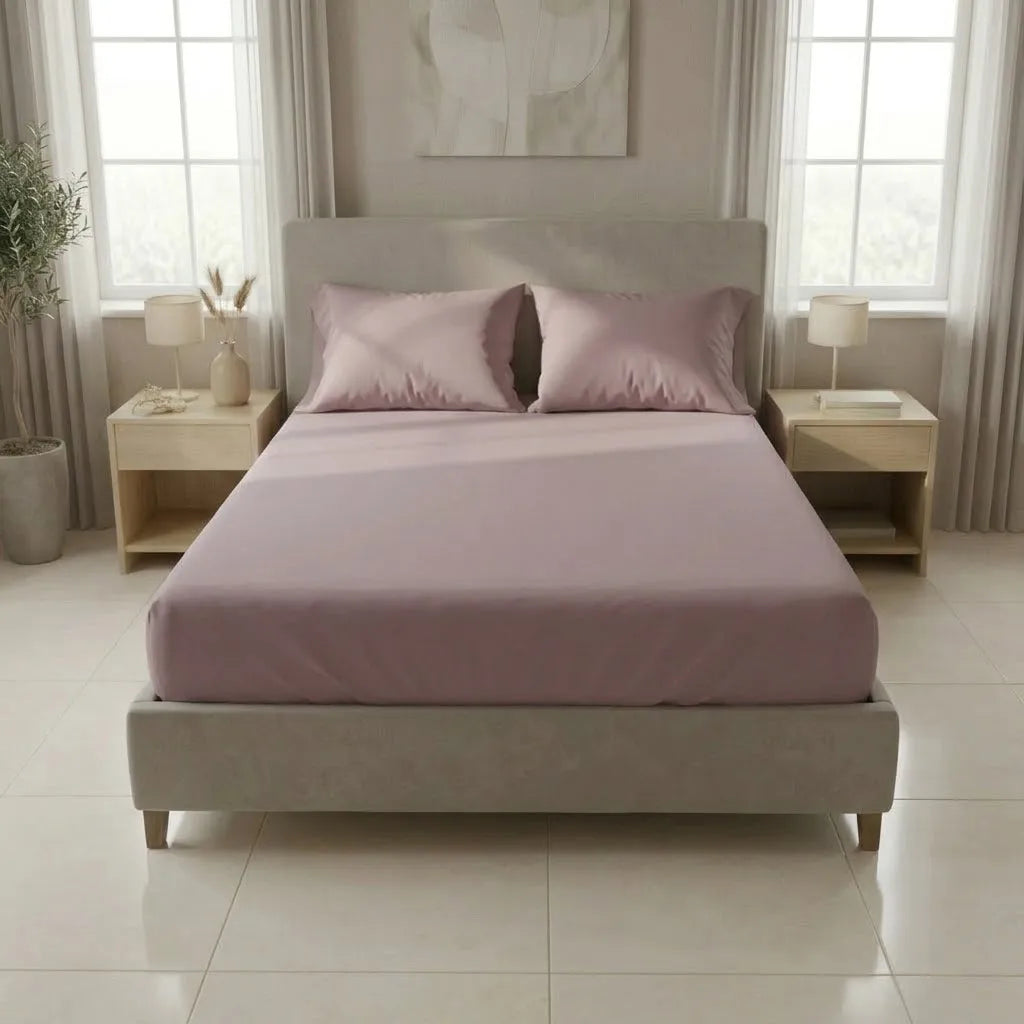 Sábana Ajustable Unicolor Microfibra Suavizada Lila Confortable