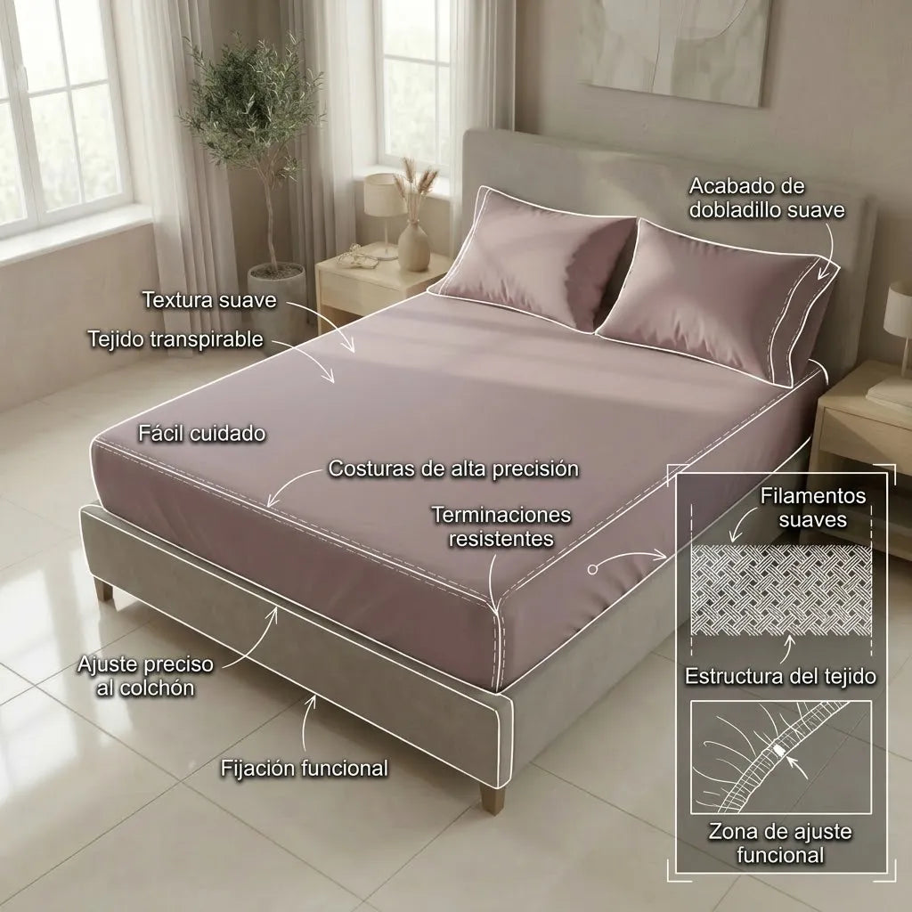 Sábana Ajustable Unicolor Microfibra Suavizada Lila Confortable
