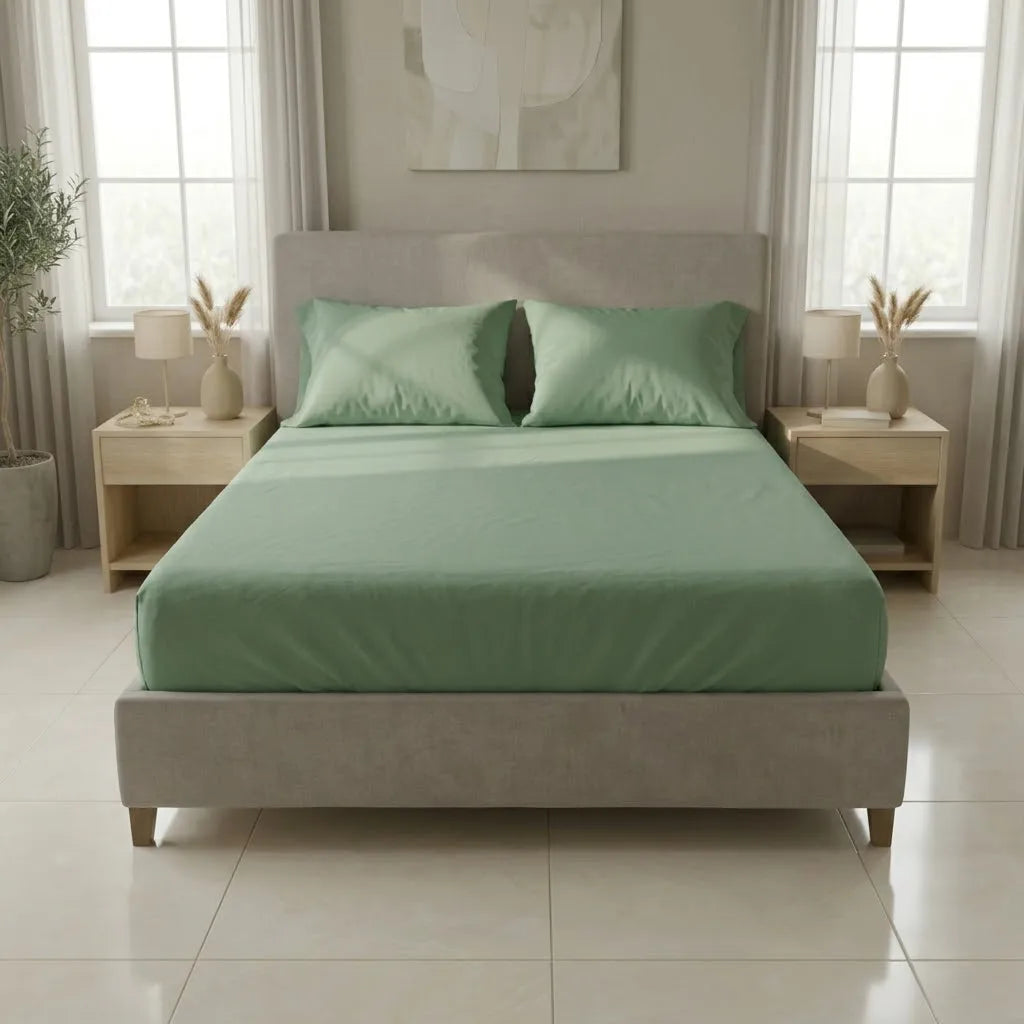 Sábana Ajustable Unicolor Microfibra Suavizada Verde Pistacho