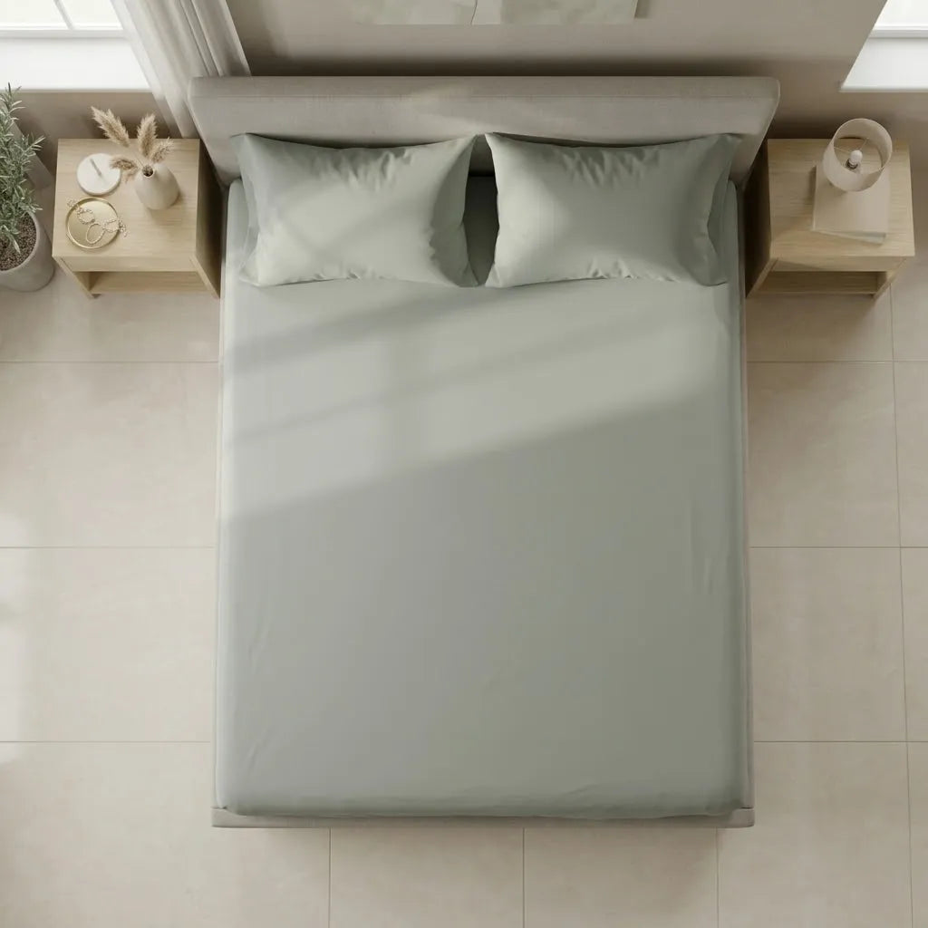 Sábana Ajustable Unicolor Microfibra Suavizada Verde Grisáceo