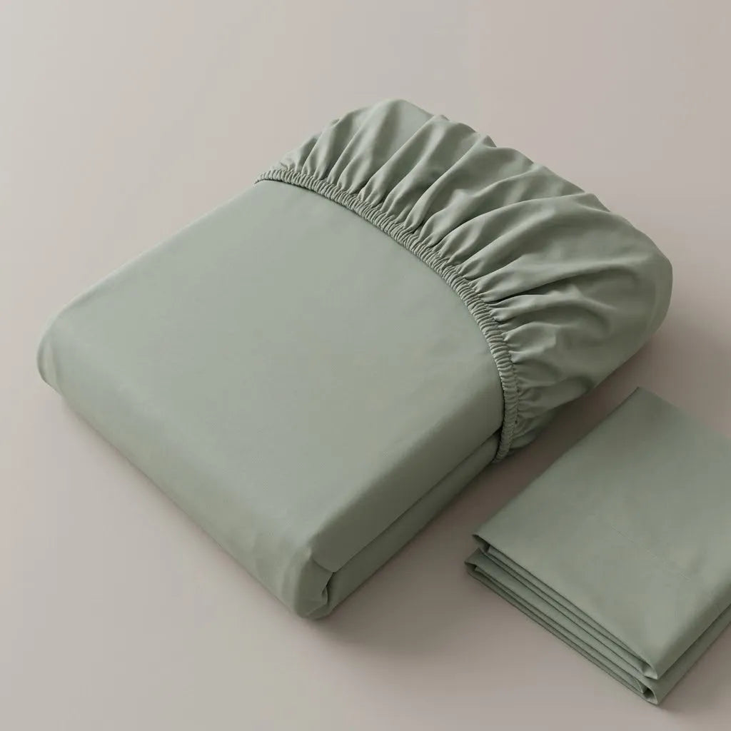 Sábana Ajustable Unicolor Microfibra Suavizada Verde Grisáceo