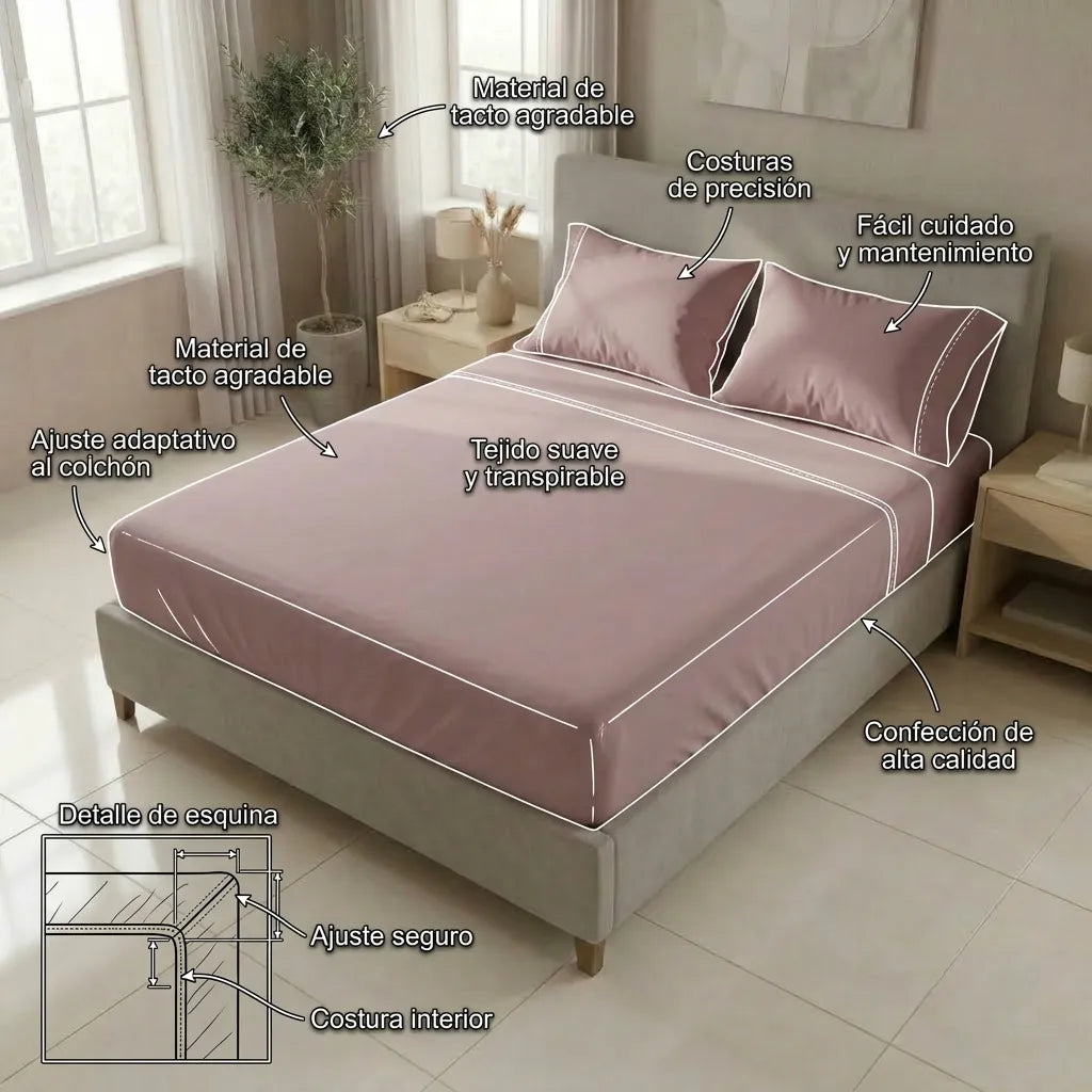 Sábana Ajustable Unicolor Microfibra Suavizada Rosa