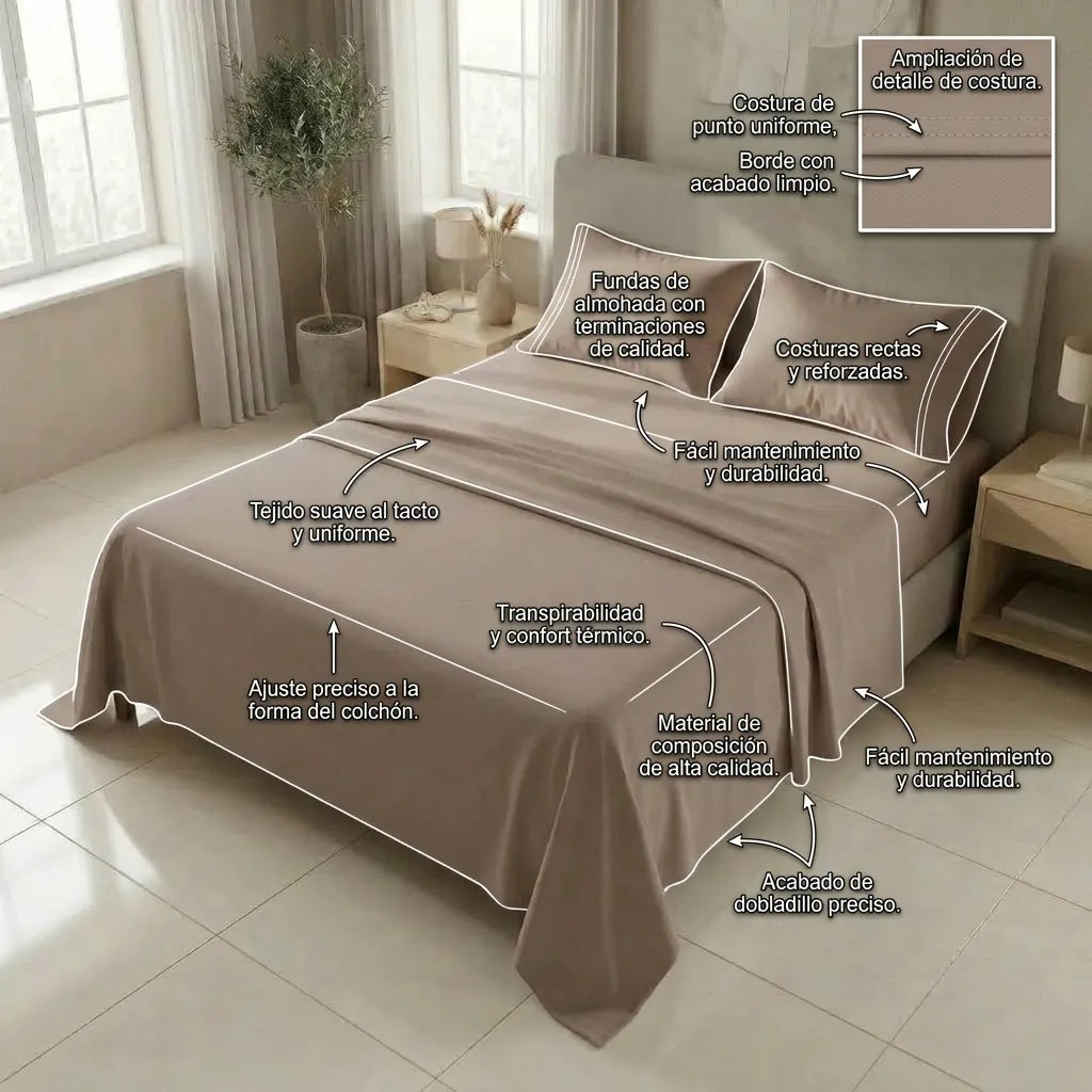 Juegos De Sabanas Unicolor My House Beige Confortable