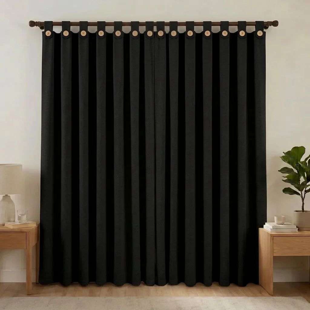 Cortina Black Out Anti-Luz Baltica Boton Negra Aislantes