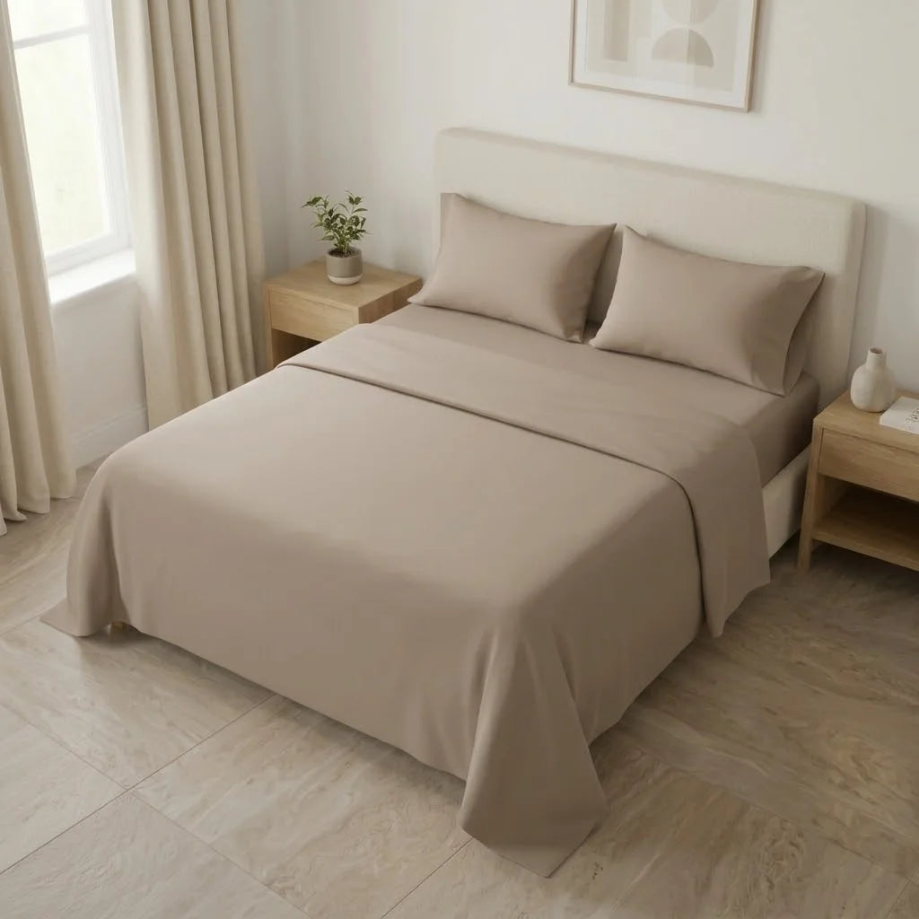 Juego De Sabanas 4 Fundas Linea My House Crema Suavizada
