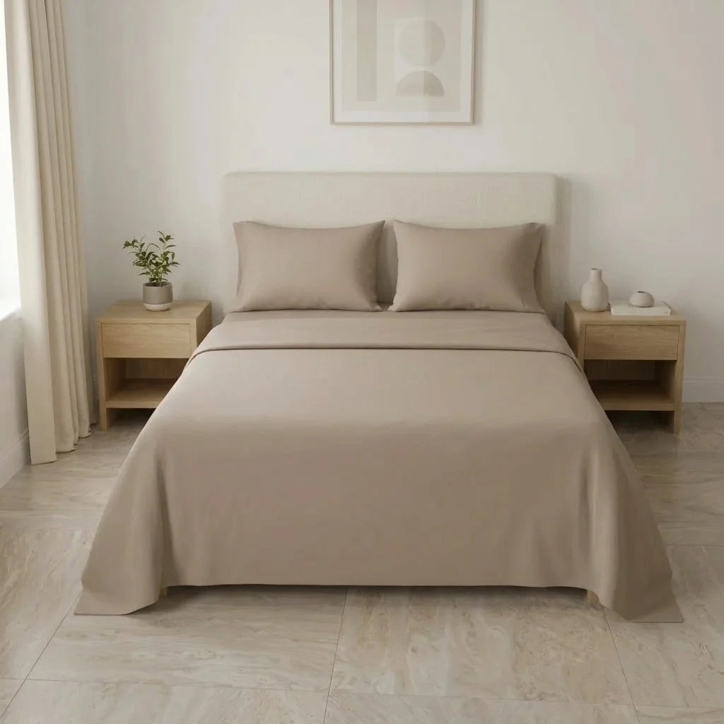 Juego De Sabanas 4 Fundas Linea My House Crema Suavizada