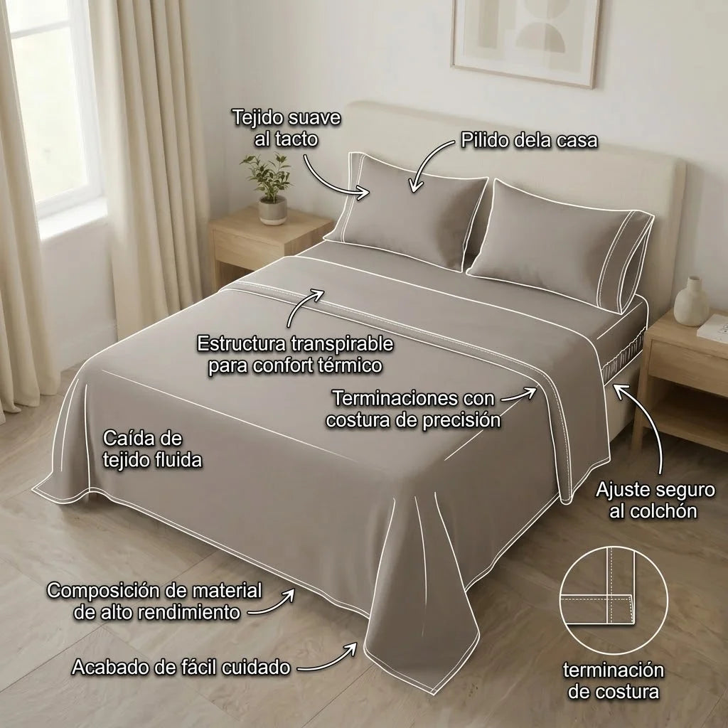 Juego De Sabanas 4 Fundas Linea My House Beige Suavizada