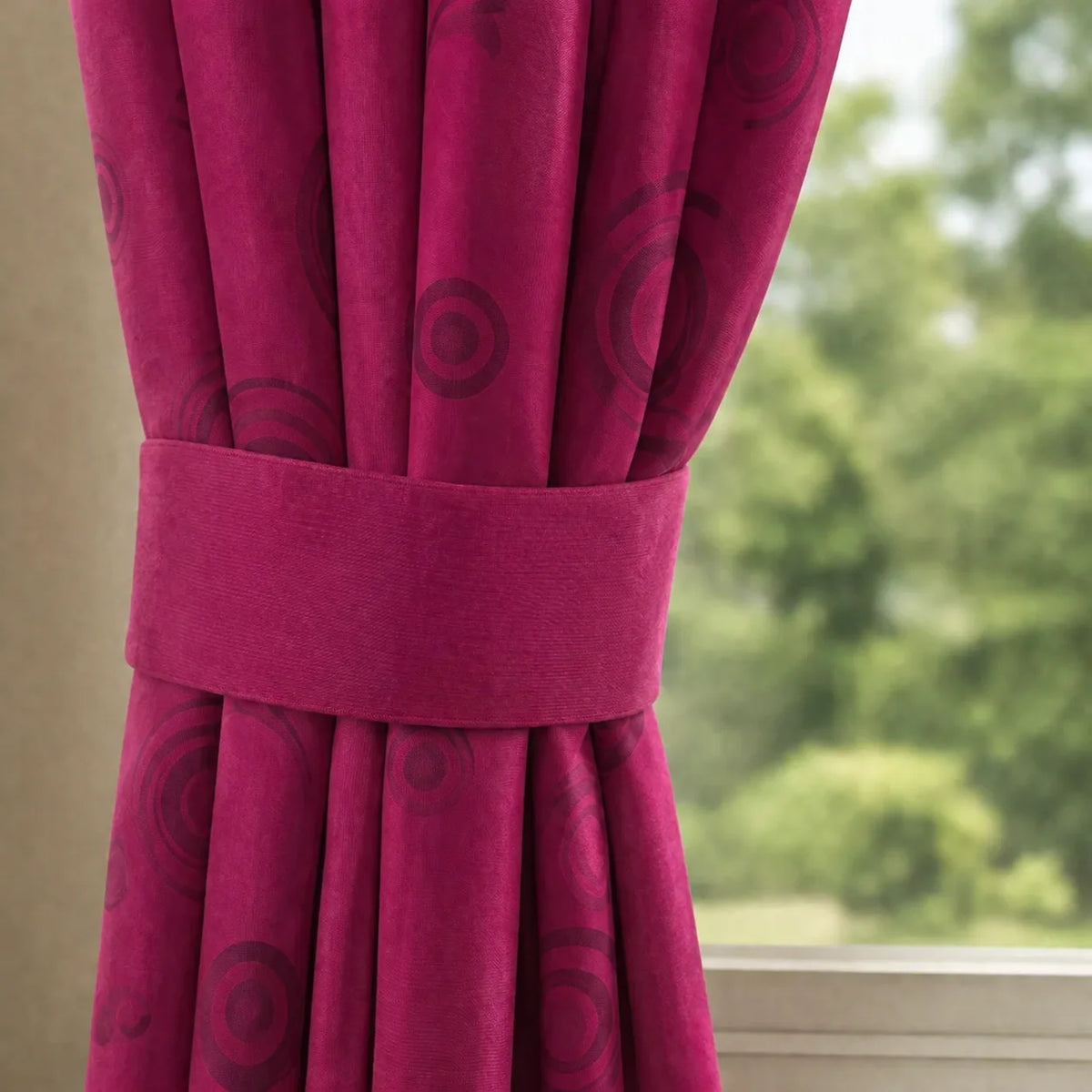 Cortina Yacar Boton Fucsia Elegante
