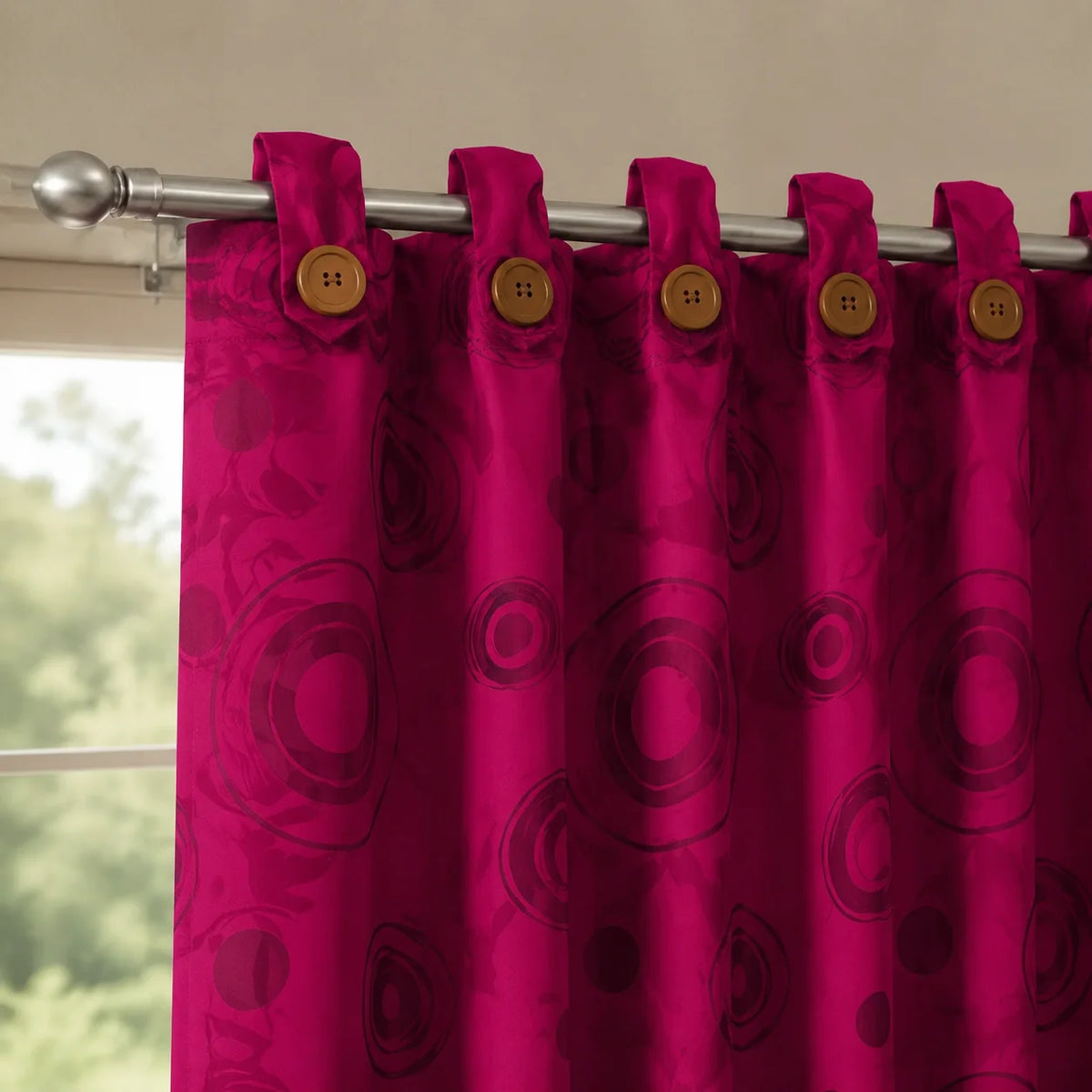 Cortina Yacar Boton Fucsia Elegante
