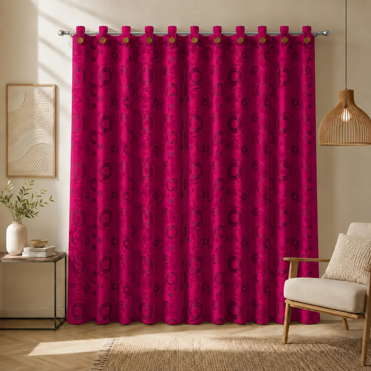 Cortina Yacar Boton Fucsia Elegante