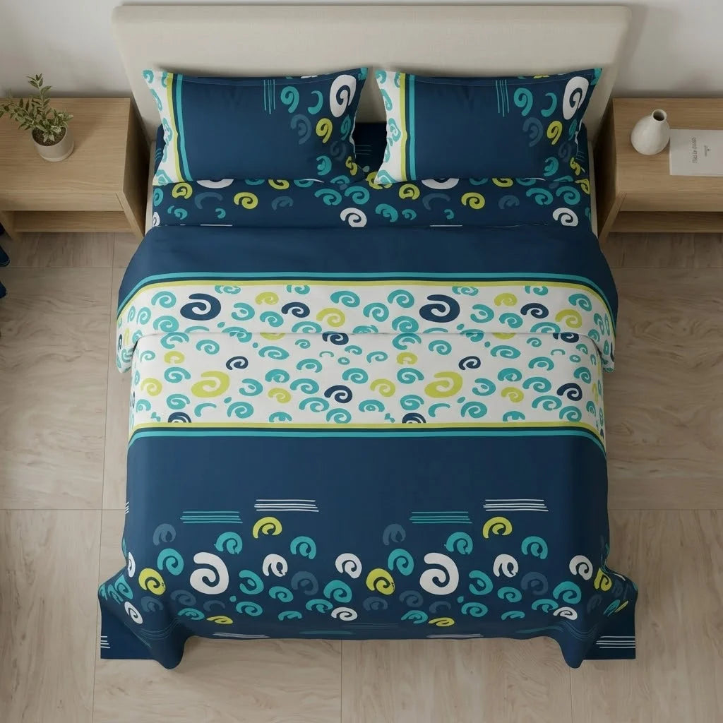 Juego De Sábanas Con Cortinas Vórtice Creativo Azul