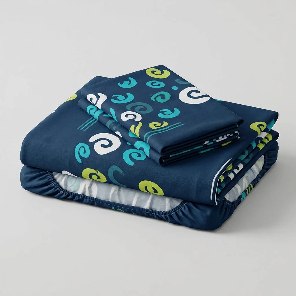 Juego De Sábanas Con Cortinas Vórtice Creativo Azul