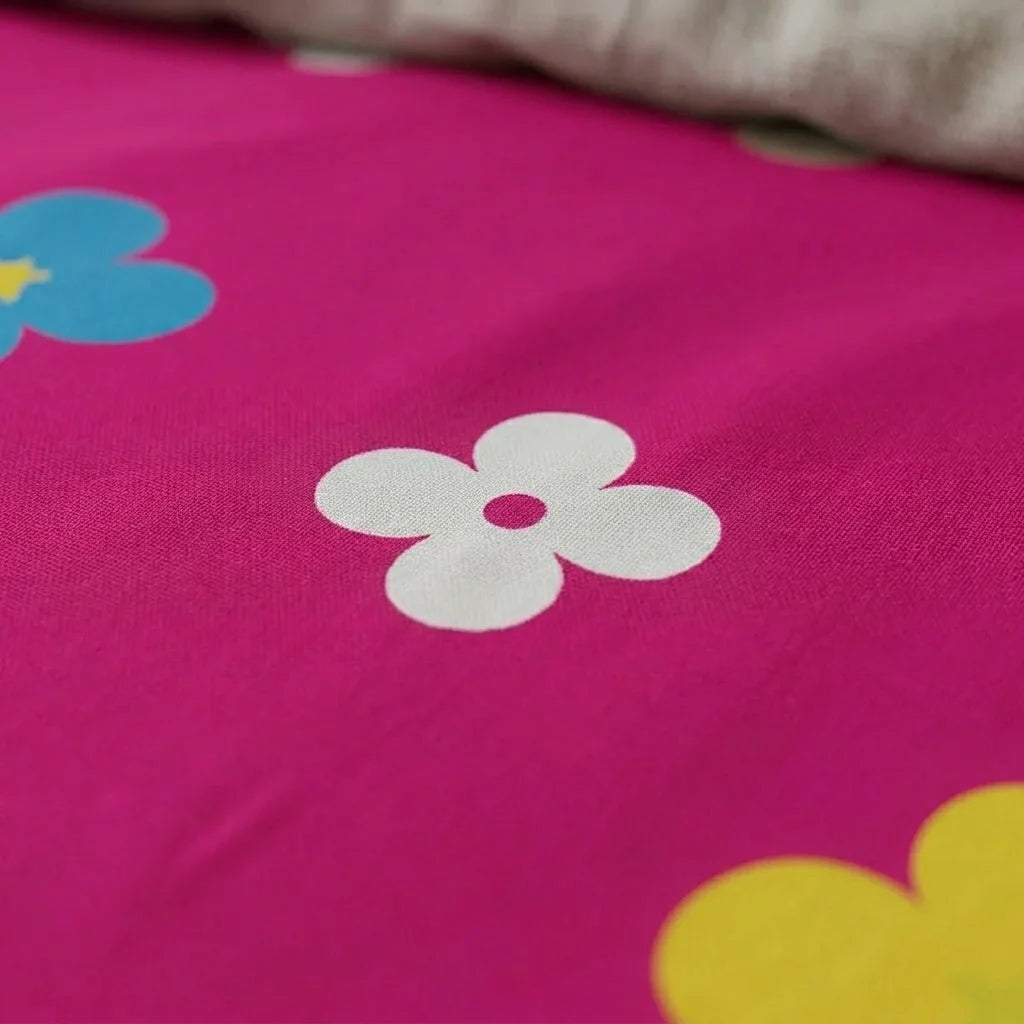 Juego De Sábanas Con Cortinas Fiesta Floral Fucsia