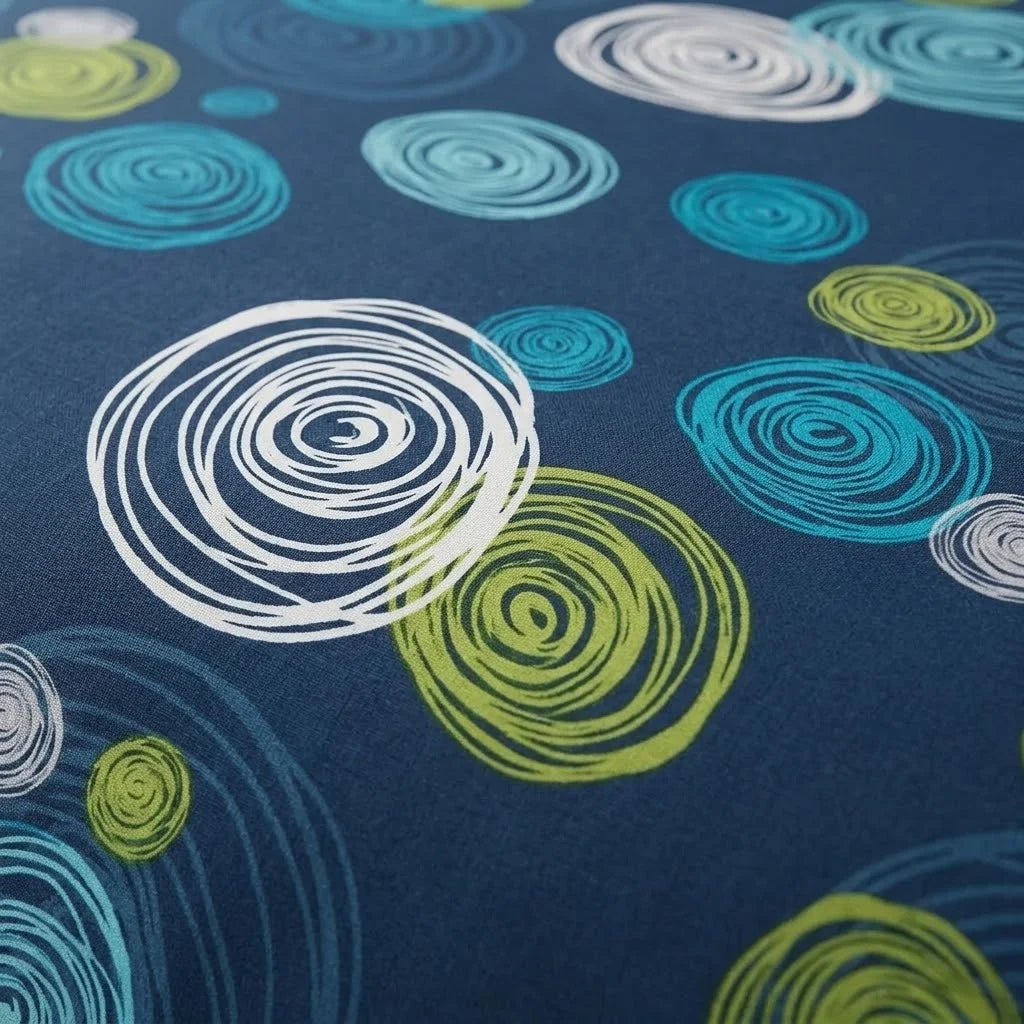 Juego De Sábanas Con Cortinas Ritmo Circular Azul