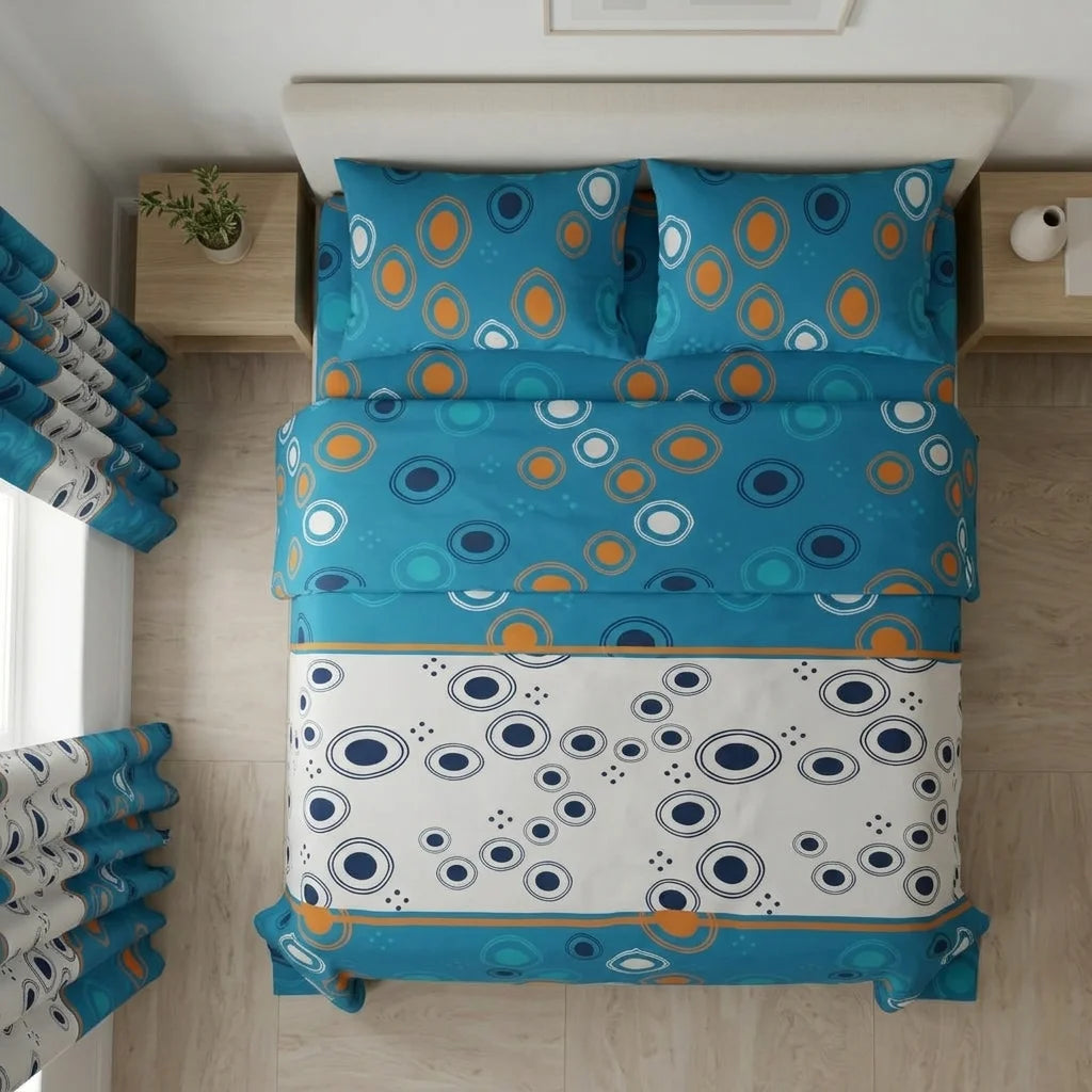 Juego De Sábanas Con Cortinas Órbita Nocturna Azul