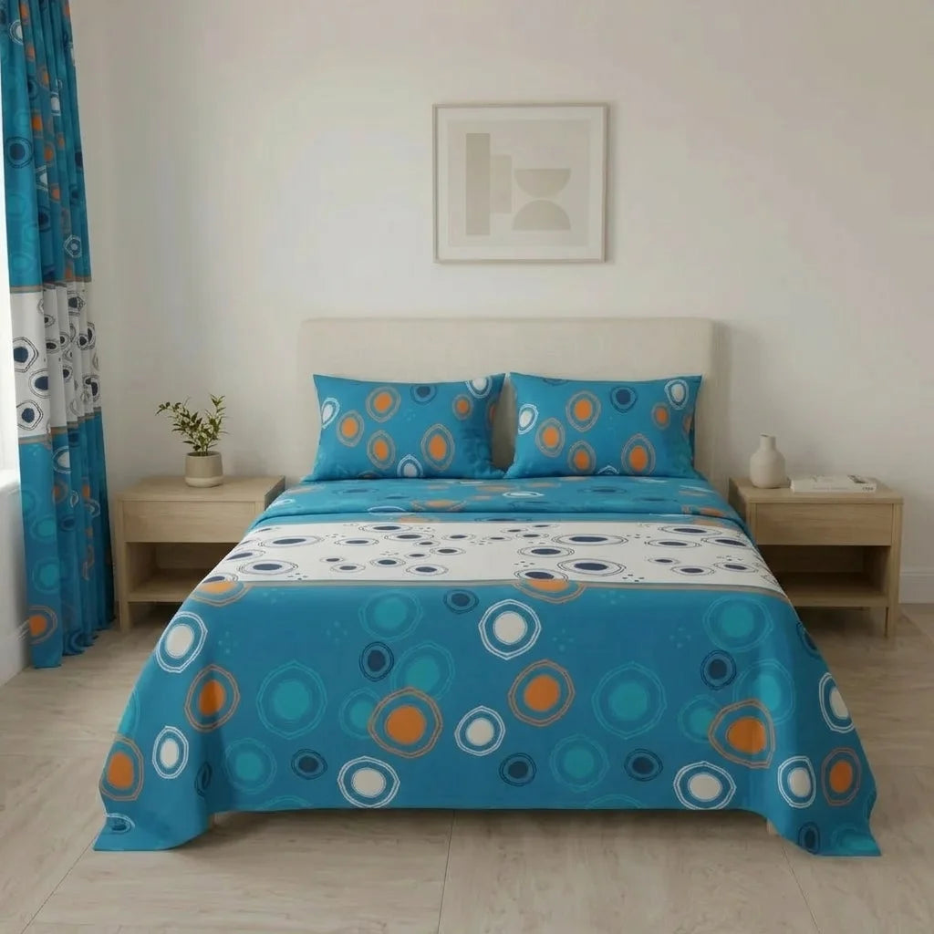 Juego De Sábanas Con Cortinas Órbita Nocturna Azul