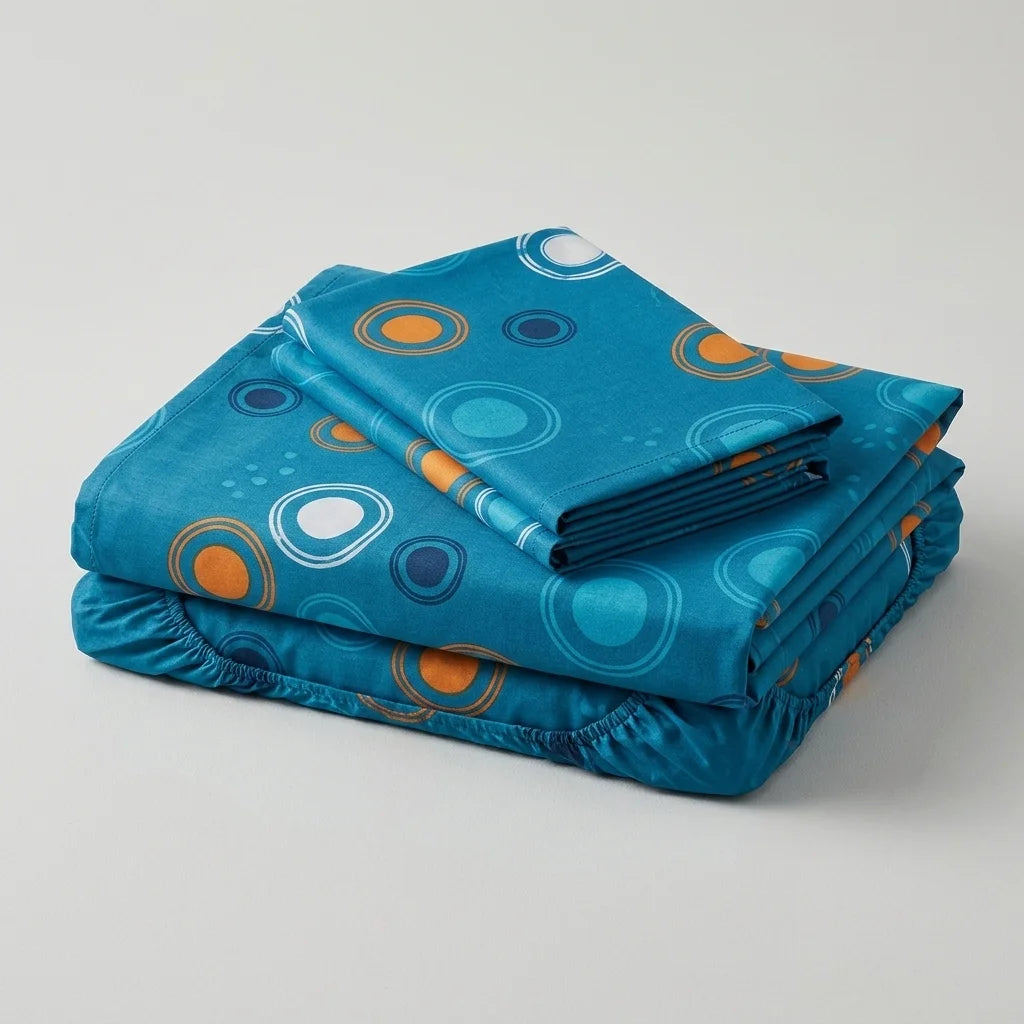 Juego De Sábanas Con Cortinas Órbita Nocturna Azul