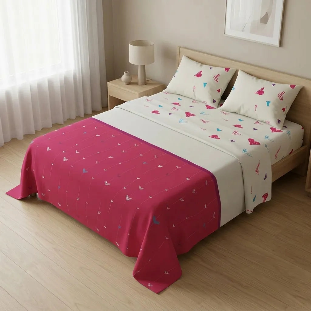 Juego De Sabanas 180 Hilos  Lazos De Amor En Rojo