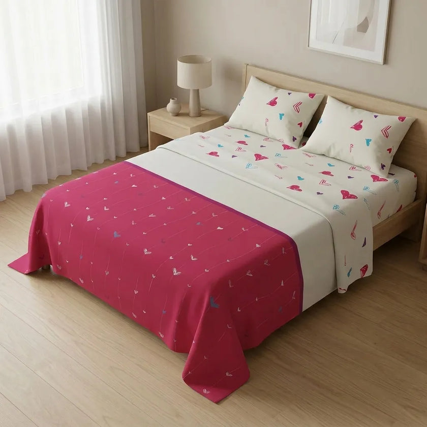 Juego De Sabanas 180 Hilos  Lazos De Amor En Rojo