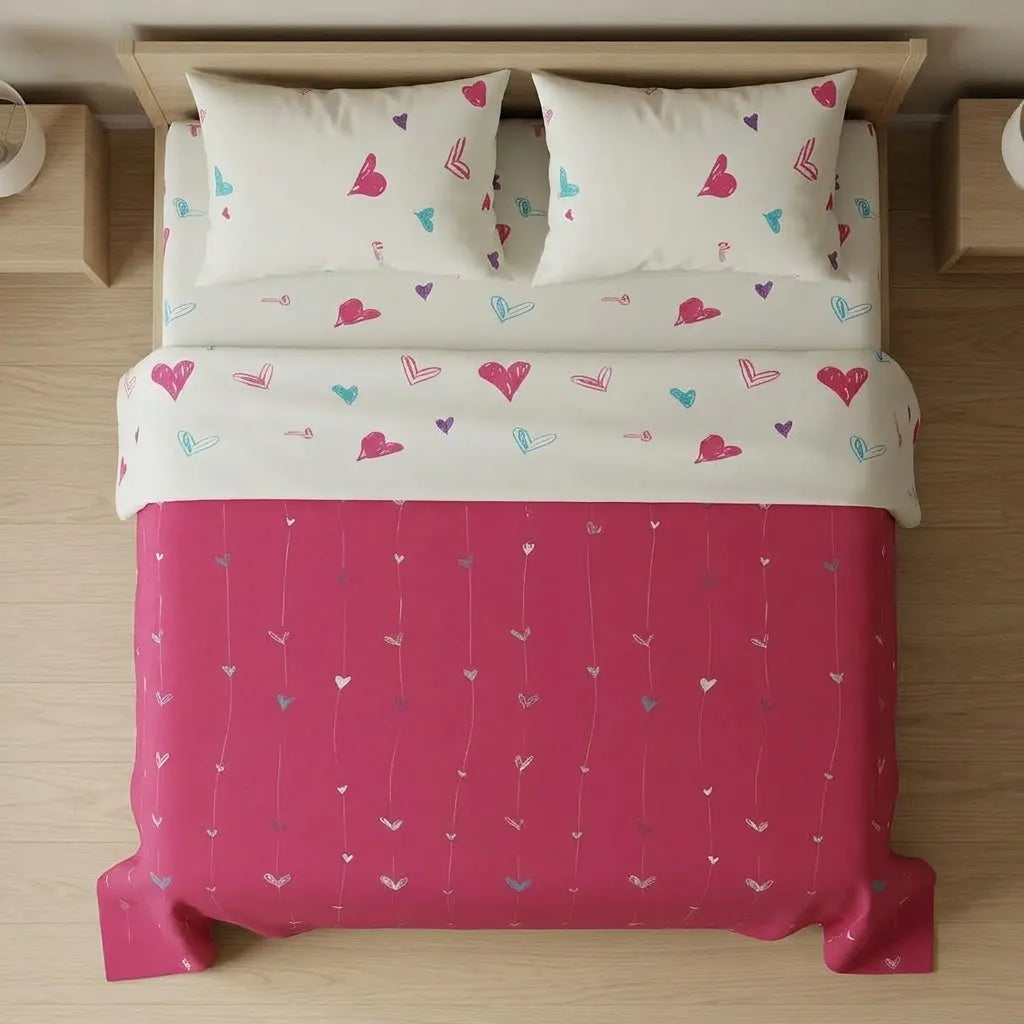 Juego De Sabanas 180 Hilos  Lazos De Amor En Rojo