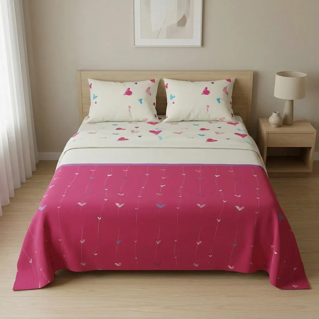 Juego De Sabanas 180 Hilos  Lazos De Amor En Rojo
