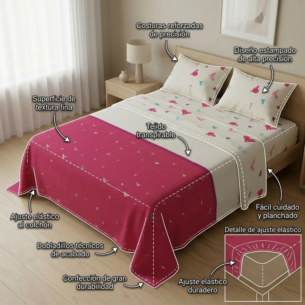 Juego De Sabanas 180 Hilos  Lazos De Amor En Rojo