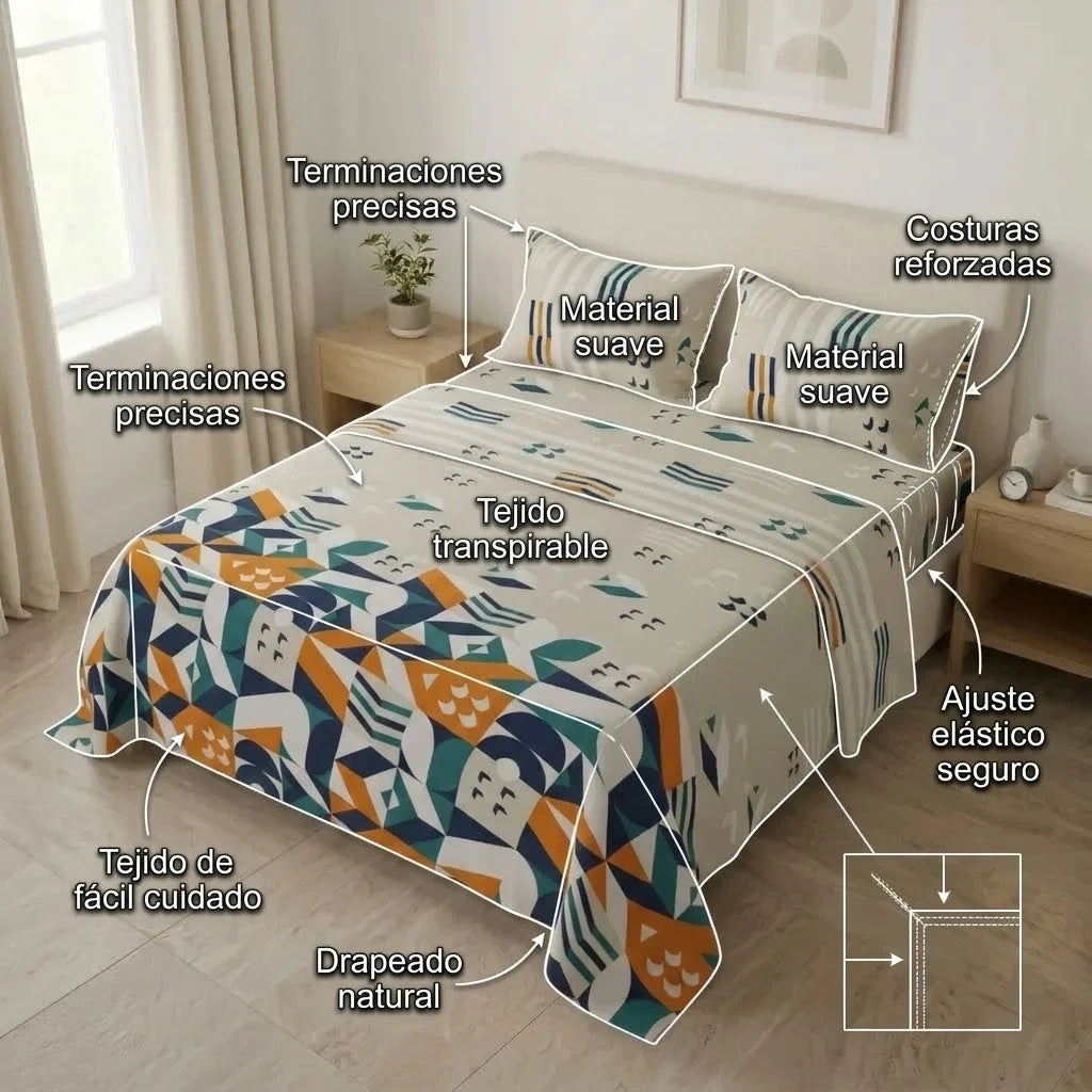 Juego De Sábanas Microfibra Suavizada Océano Tribal Beige