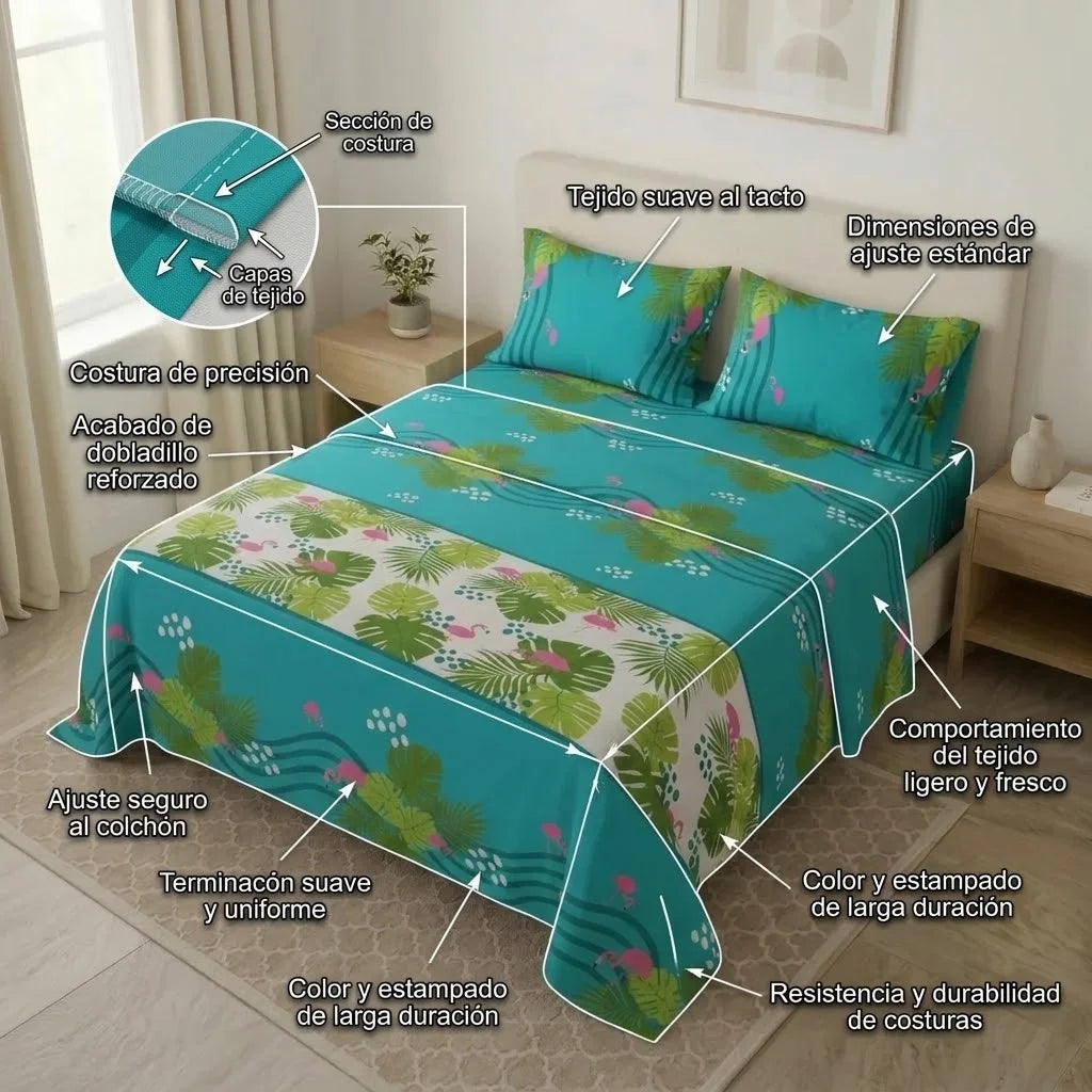 Juego De Sábanas Microfibra Suavizada Paraíso Tropical