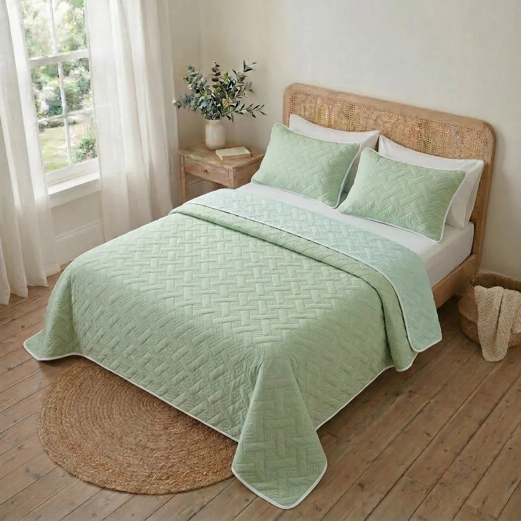 Cubrelecho Termosellado Cotton Sense Solo Fondo Verde - Azul