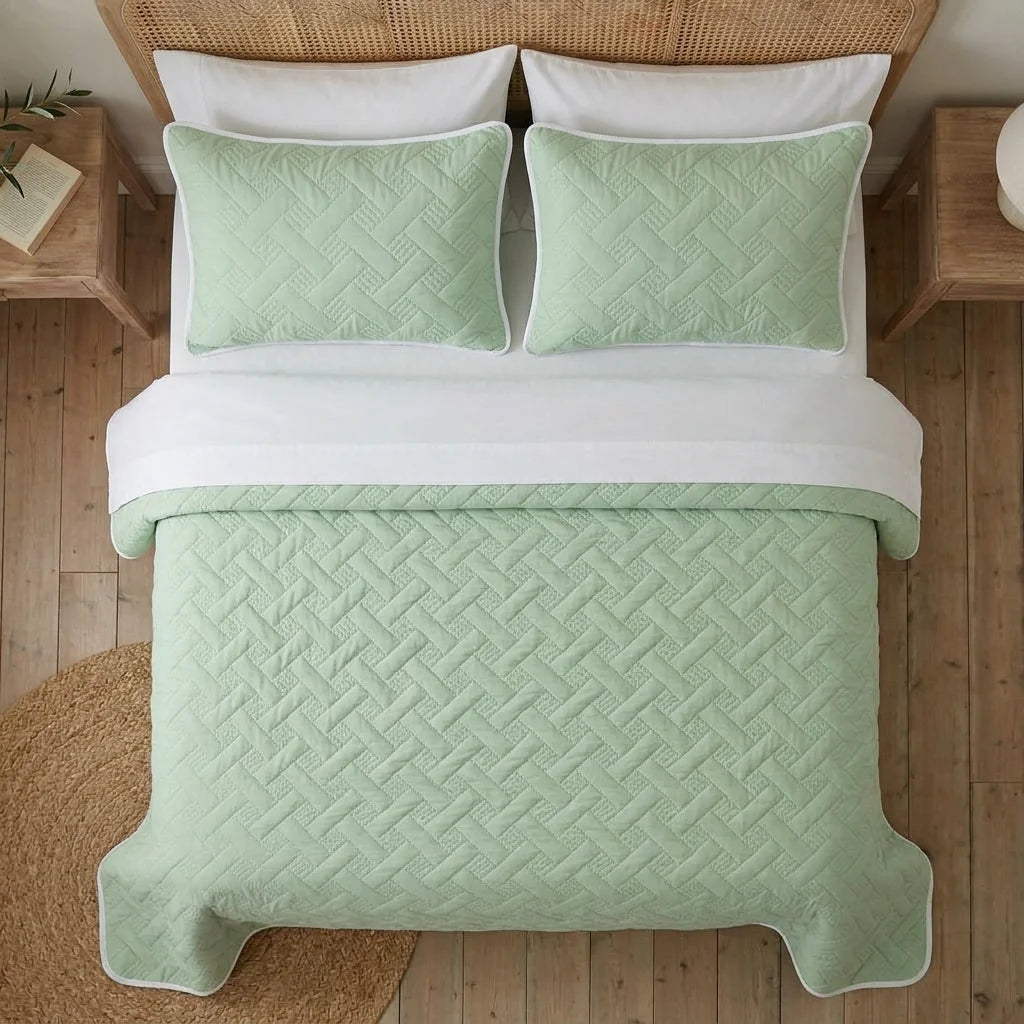 Cubrelecho Termosellado Cotton Sense Solo Fondo Verde - Azul